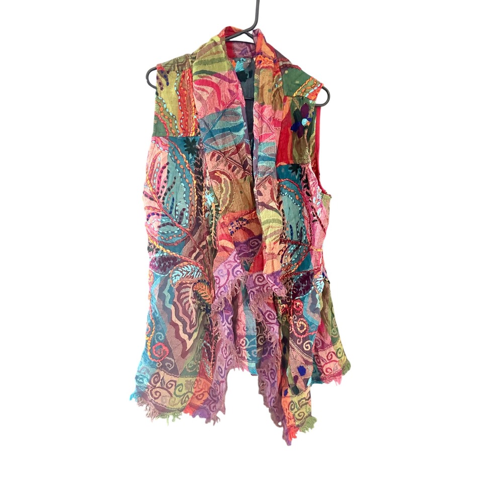 Anu 100% Wool Patchwork Embroidered Draped Vest Multicolor S/M Bohemian
